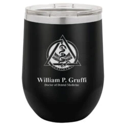 Dentist Emblem 12 Ounce Black Insulated Stemless Wine Glass