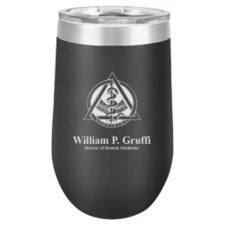 Dentist Emblem 16 Ounce Black Insulated Stemless Wine Gl`