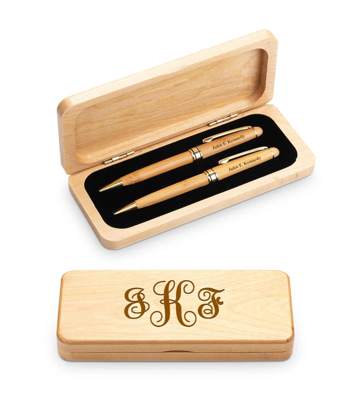 Elegance Collection Script Monogram Maple Wood Personalized Pen & Pencil Set 3 Elegance Collection Script Monogram Maple Wood Personalized Pen & Pencil Set