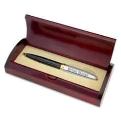 Custom Engraved Black & Gold Ballpoint Pen With Cherry Wood Box