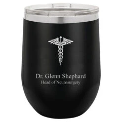Medical Emblem 12 Ounce Black Insulated Stemless Wine Glass