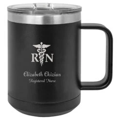 Nurse S Emblem Personalized Black Insulated Polar Camel Coffee Mug