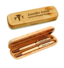 Physical Therapist Theme Maple Wood Double Pen And Box Set